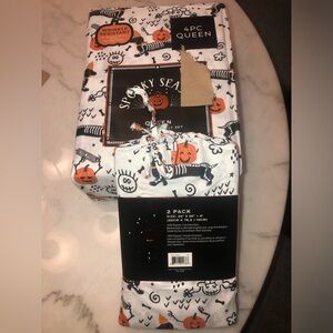 🎃🐾 Halloween  Queen Sheet Set w/ Pumpkins & Dogs & 2 extra pillowcases